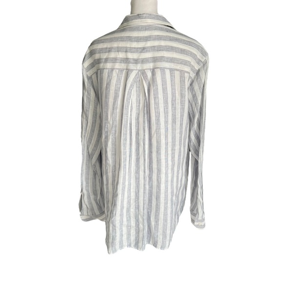 Grayson - The Hero Stripe Tumbled Linen Button Down Shirt Blouse Sz 12/14 - Picture 7 of 12